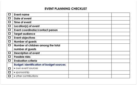 Event Task List Template