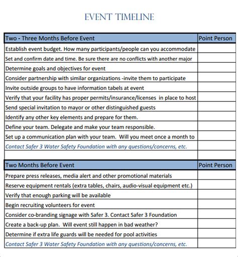 Event Timeline Template Word