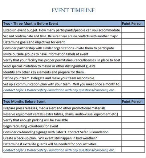 Event Timeline Template Word