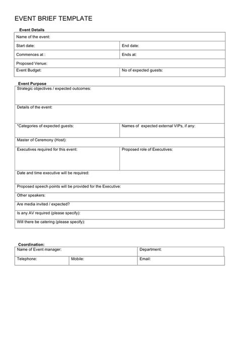 Event brief template in Word and Pdf formats