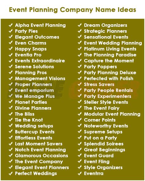 Event name ideas.  Find the perfect name for your event planning venture with ...