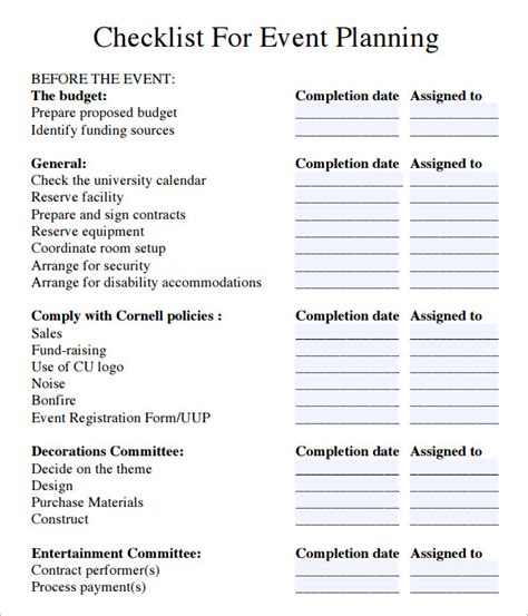 Event planning checklist in Word and Pdf formats page 2 of 2