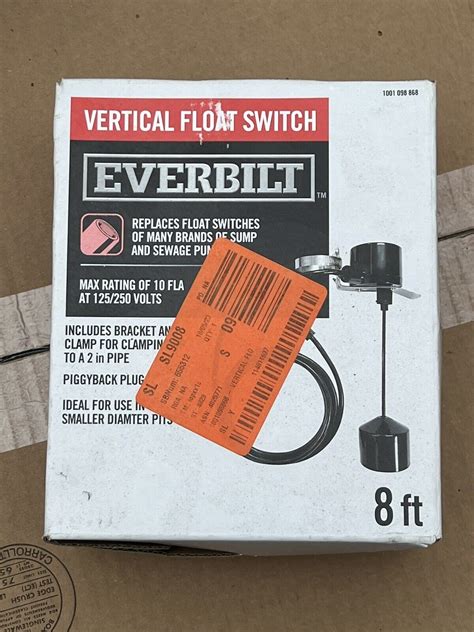 Everbilt 1001 098 868 Black Vertical Float Switch For Sump And