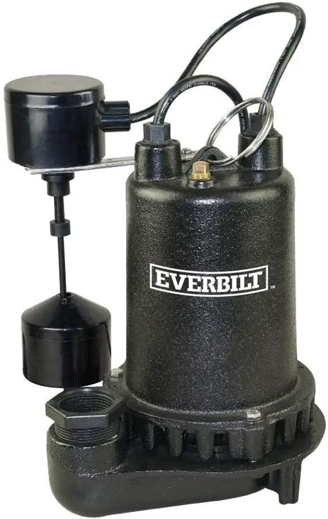 Product Details. The Everbilt 1/2 HP submersible sump pump is built with an aluminum motor housing for efficient motor cooling. The pump is available with a vertical float switch requiring an 11 in. to 18 in. minimum diameter wide sump basin. The motor is built with thermal overload protection. The pump comes with a 1-year limited warranty.. 