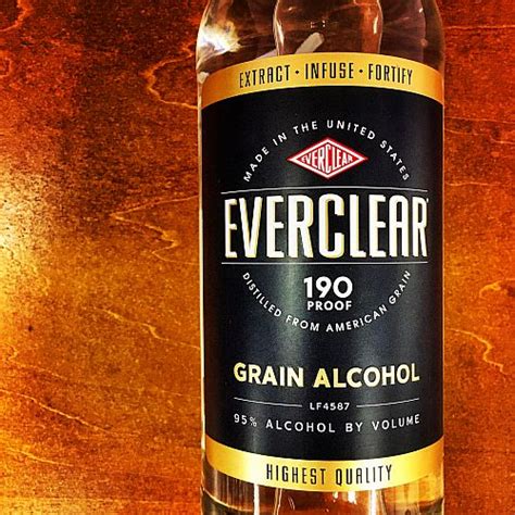 Everclear abv. Everclear is a brand name of rectified spirit (also known as grain alcohol and neutral spirit) produced by the American company Luxco (formerly known as the David Sherman Corporation, and since 2021 a subsidiary of MGP Ingredients). It is made from grain and is bottled at 60%, 75.5%, 94.5% and 95% … See more 