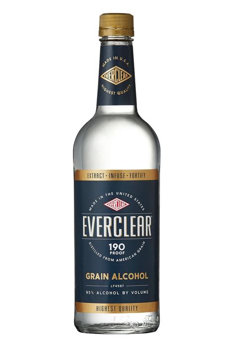 Everclear – 190 Proof Grain Alcohol Delivered Near You | Saucey More By Everclear Saucey / Spirits / Specialty Liquor & Alcohol / Specialty Everclear – 190 Proof Grain Alcohol 750 ml From $18.49 1 L From $22.39 1.75 L From $34.98 Set delivery address to see local pricing 1 Check Availability 190 proof pure grain alcohol.