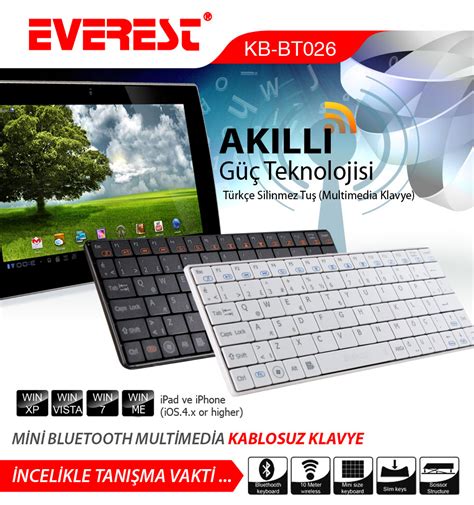 Everest KB-BT026 Siyah Bluetooth Q Multimedia Kablosuz klavye . 