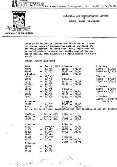 Evette Clarinet Serial Number Chart - herezfiles