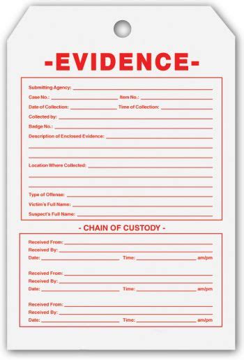 Evidence ID Only Tags 100 tags/pkg
