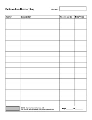 Evidence Log Form Fill Out and Sign Printable PDF Template signNow