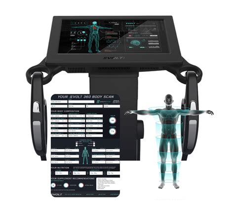 The Evolt 360 Body Scanner is a simple-to-use 60-second scan that provides detailed data about a body through more than 40 measurements. It works simply by passing a safe electrical current through the feet and hands. The resistance to flow of the current determines the difference between muscle mass, fat mass, water and mineral — a .... 