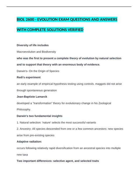 Evolution Exam Questions And Answers Wordpress