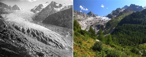Evolution dramatic when all except a pair Austrian glaciers retreat.