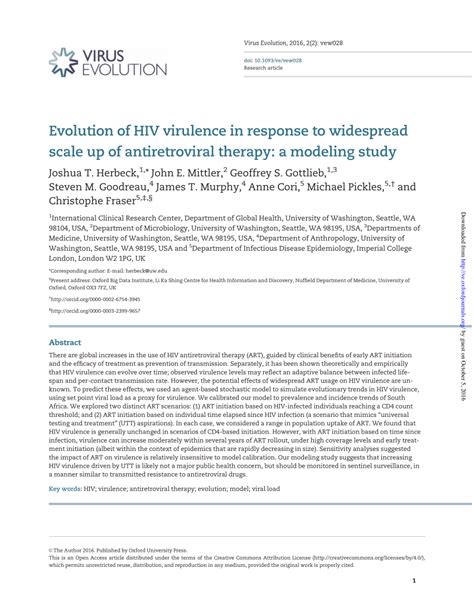 Evolution of HIV virulence in response to widespread scale up of ...