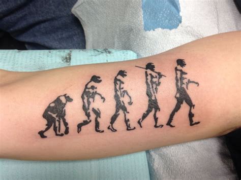Evolution tattoo. Suggested Aftercare For Tattoos. 1. Remove bandage in a CLEAN bathroom after 2-3 hours. Bandage may be left on overnight if it feels comfortable and secure. If the bandage is removed on the first night, the tattoo may stick to or stain bed sheets. Maintain clean bedding throughout the healing process (about 2 weeks). 
