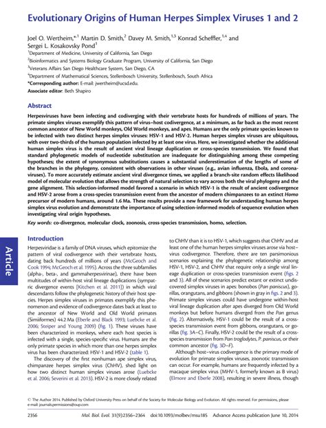 Evolutionary origins of human herpes simplex viruses 1 and 2