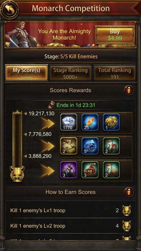 Evony kill event. Dec 29, 2022 · Maximize on gathering by setting all troops to gather and do not keep any out to rally. This can be a relaxed day for the alliance to bond and chat about other aspects of the game and prepare for the next event. Kill Event (KE) Kill Event is the last stage in the Monarch Event (either 5 or 6 depending on the number of events that week). 
