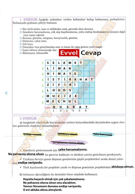 Evvel cevap 6 sınıf türkçe 