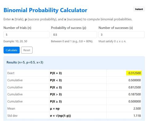 Exact binomial probability calculator.  This calculator helps you compute the probabil...