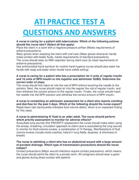 Exam 1 ATI Practice Questions And Answers 20222023 Latest Update