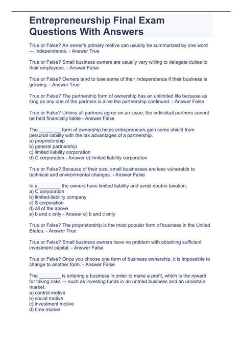 Exam Questions And Answers Entrepreneurship Pdf