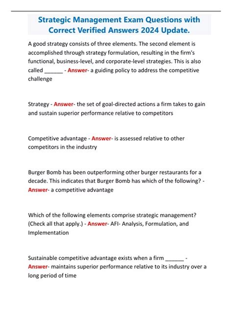 Exam Questions And Answers On Strategic Management