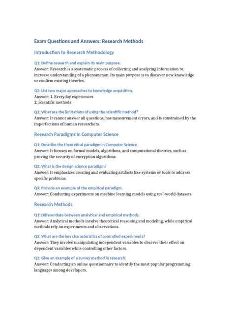 Exam Questions Research Design