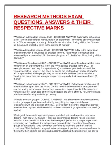 Exam Questions Research Methodology