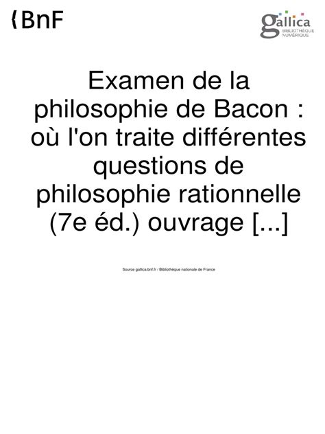 Examen de la philosophie de bacon. - Elements of literature third course textbook.