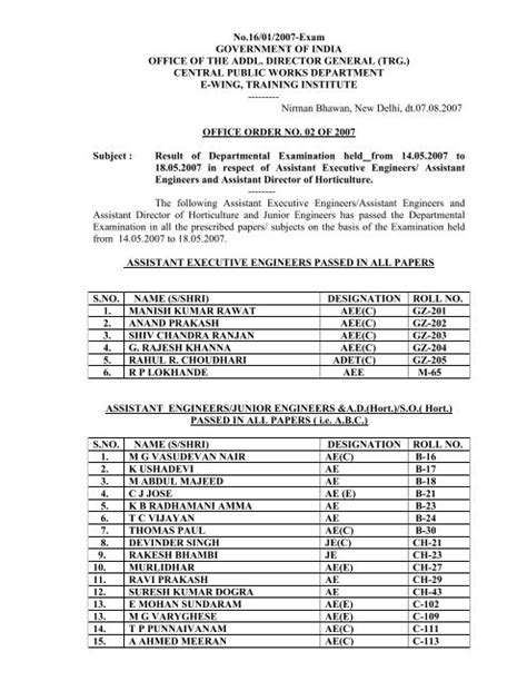 Examination Departmental Executive Engineers For Assistant