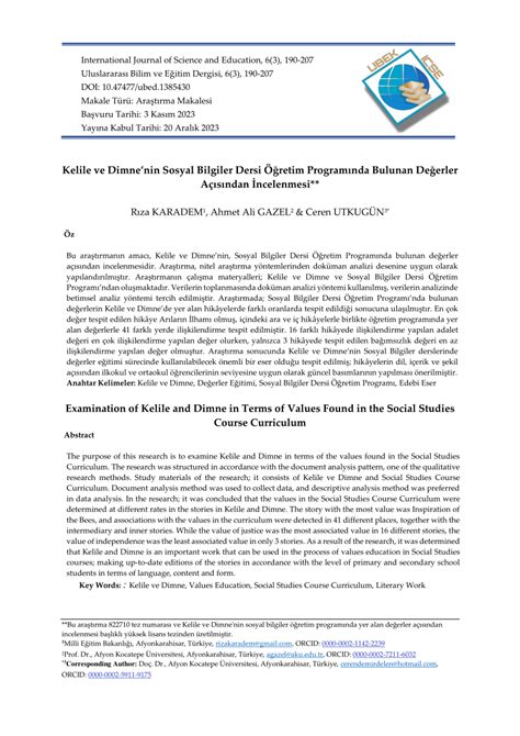 Examination of Kelile and Dimne in Terms of Values Found in the. 