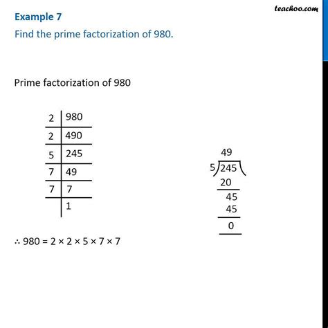 Example 7 Find prime factorisation of 980 Chapter 1 Class 6