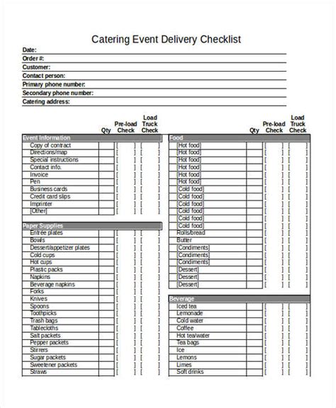 Example Catering Event Delivery Checklist Template