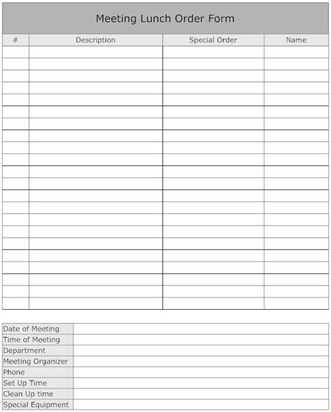 Example Image Lunch Meeting Order Form work Pinterest
