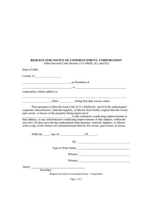 Example Of A Ohio Notice Of Commencement Fill and Sign Printable