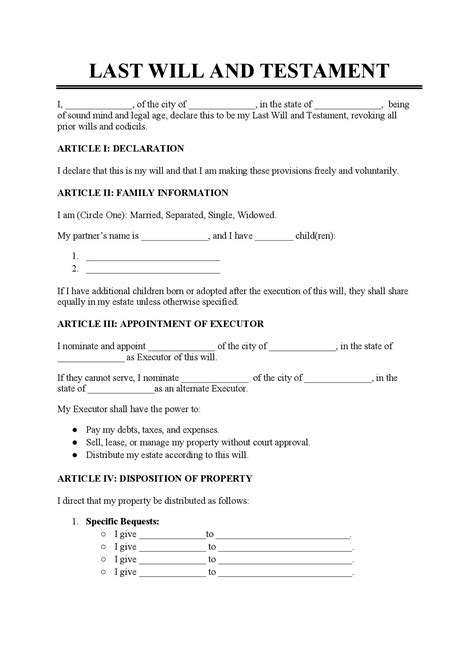 Example Of A Will Australia Printable Sample Last Will And Testament Template Form