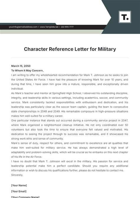 Example Of Character Reference Letter For Military