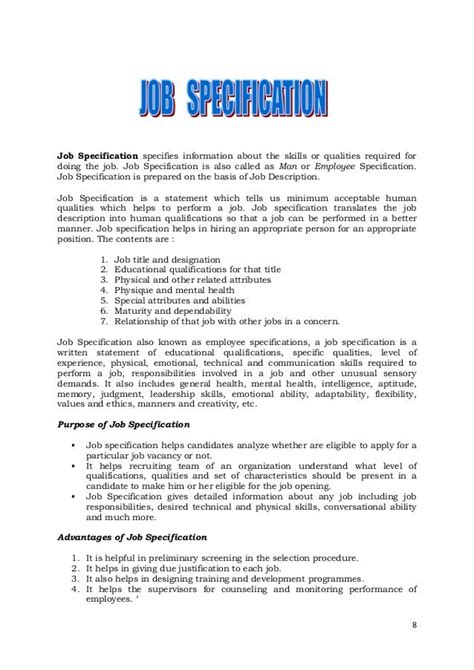 Example Of Job Specifications With Letterhead Example Of Job