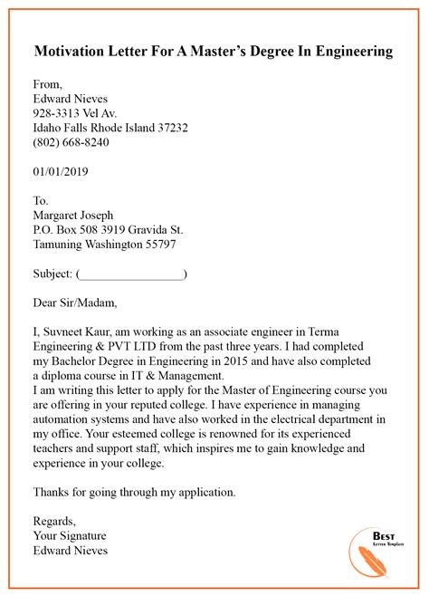 Example Of Letter For Masters Program Collection