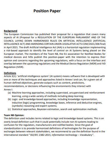 Example Of Position Paper Position Paper Examples Position Paper
