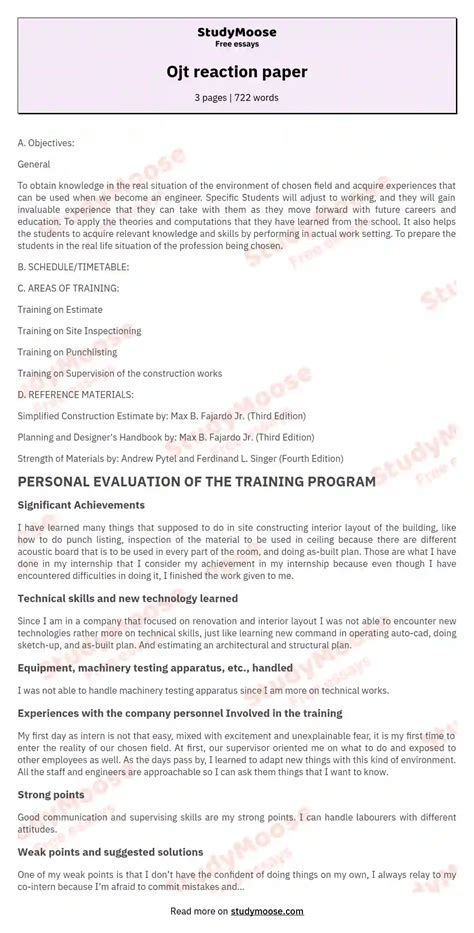 Example Of Reaction Paper For Ojt