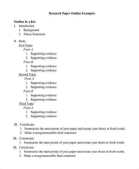 Example Paper Outline Format