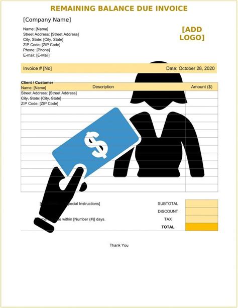 Example Remaining Balance Due Invoice Template GeneEvaroJr