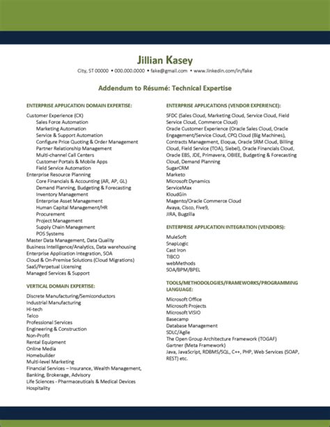 Example Resume Addendums Distinctive Career Services