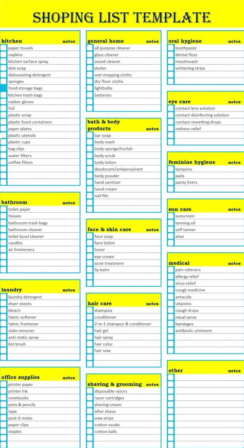 Example Shopping List Template Archives Excel Word Template