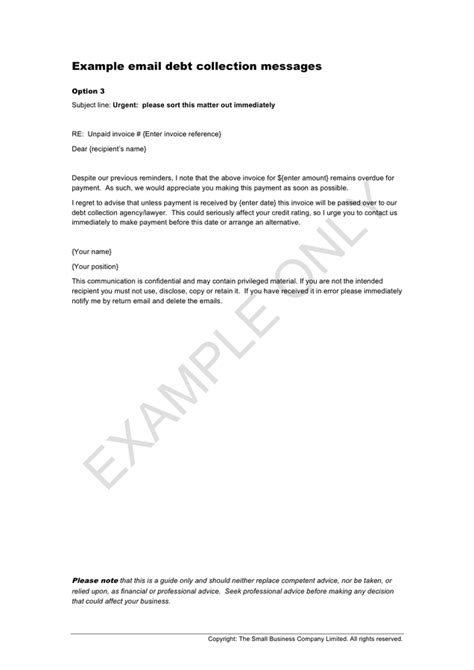 Example email debt collection messages