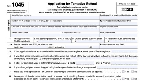 Example form 1045 filled out.  This accessible version of the form can be filled out online ...
