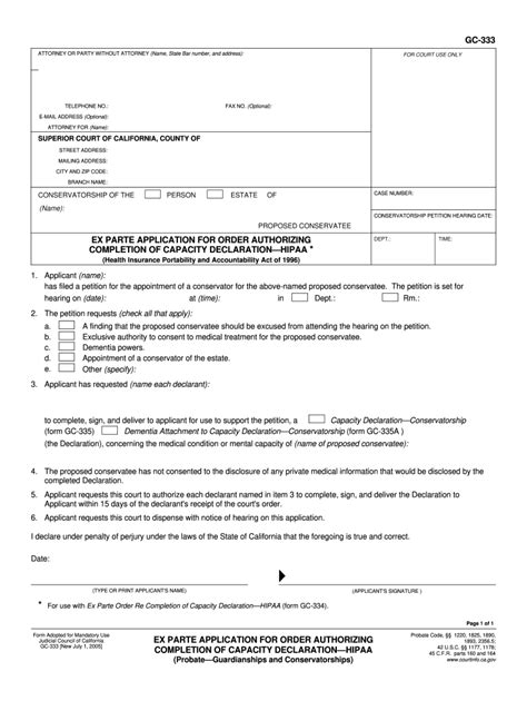Example of California Ex Parte Application California Fill Out and