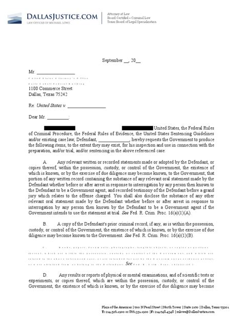 Example of Letter Requesting Discovery From Federal Prosecutors PDF