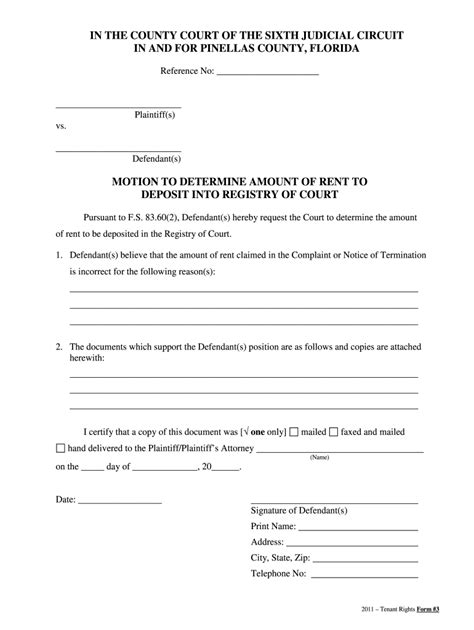 Example of Motion to Determine Rent Inflorida Form Fill Out and Sign